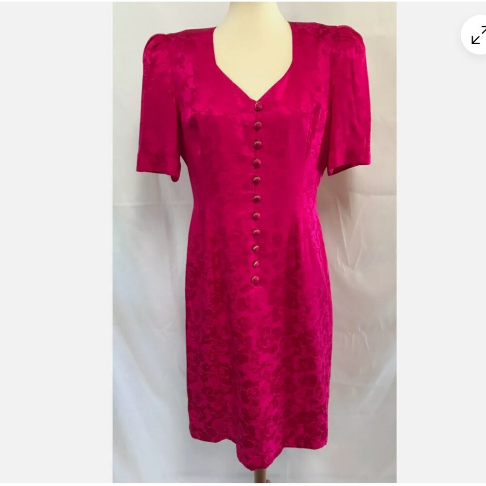 Vintage 100% Silk Studio Pink Floral Sheath Dress